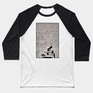 A birdwatcher watches the clifftop birds from the walkway - Mull of Galloway Foghorn - Scotland Baseball T-Shirt